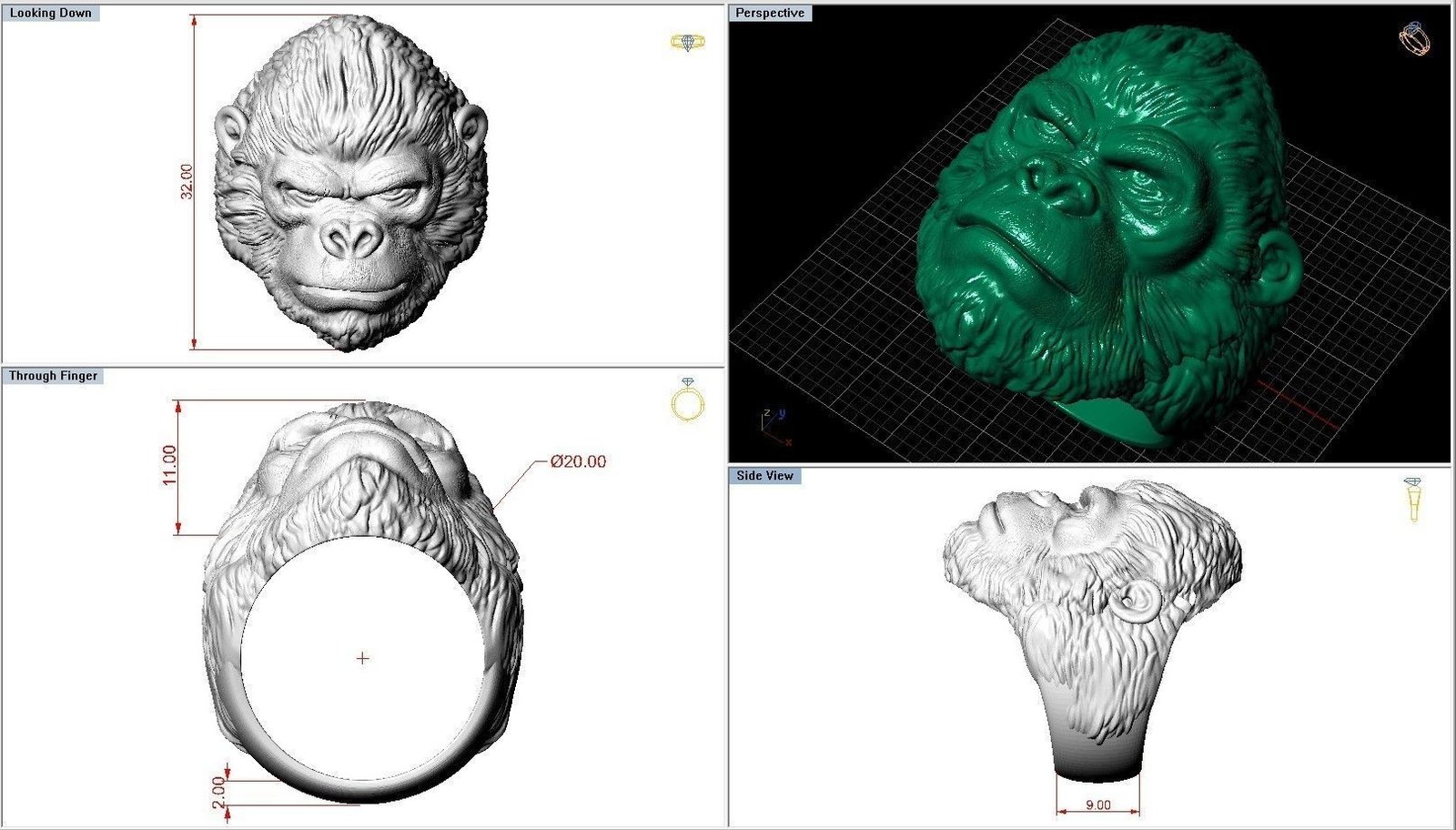 African Gorilla Monkey King Wild Animal 925 Sterling Silver Ring - Image 3