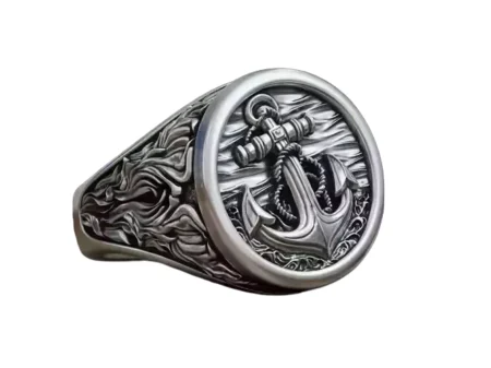 Anchor seagrass signet 925 Sterling Silver ring