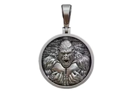 Angry Gorilla Round Detailed 925 Sterling Silver Pendant