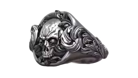 Antique Gothic Skull Head 925 Sterling Silver Ring