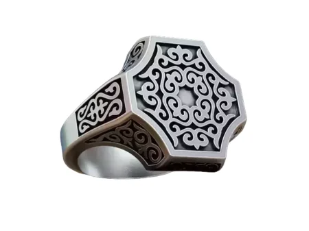 Arabesque Ornament Signet 925 Sterling Silver Ring with Many Patterns