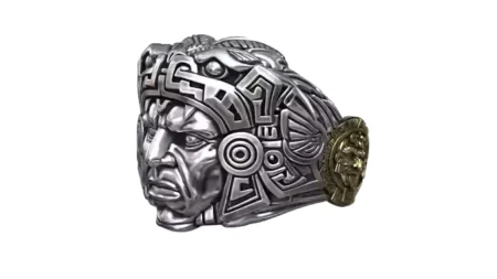 Aztec Warrior 925 Sterling Silver Ring Ancient Mesoamerican Kukulkan Priest
