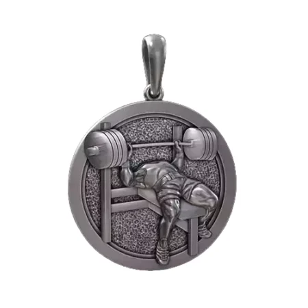 Barbell Bench Press GYM Athlete Round 925 Sterling Silver Pendant