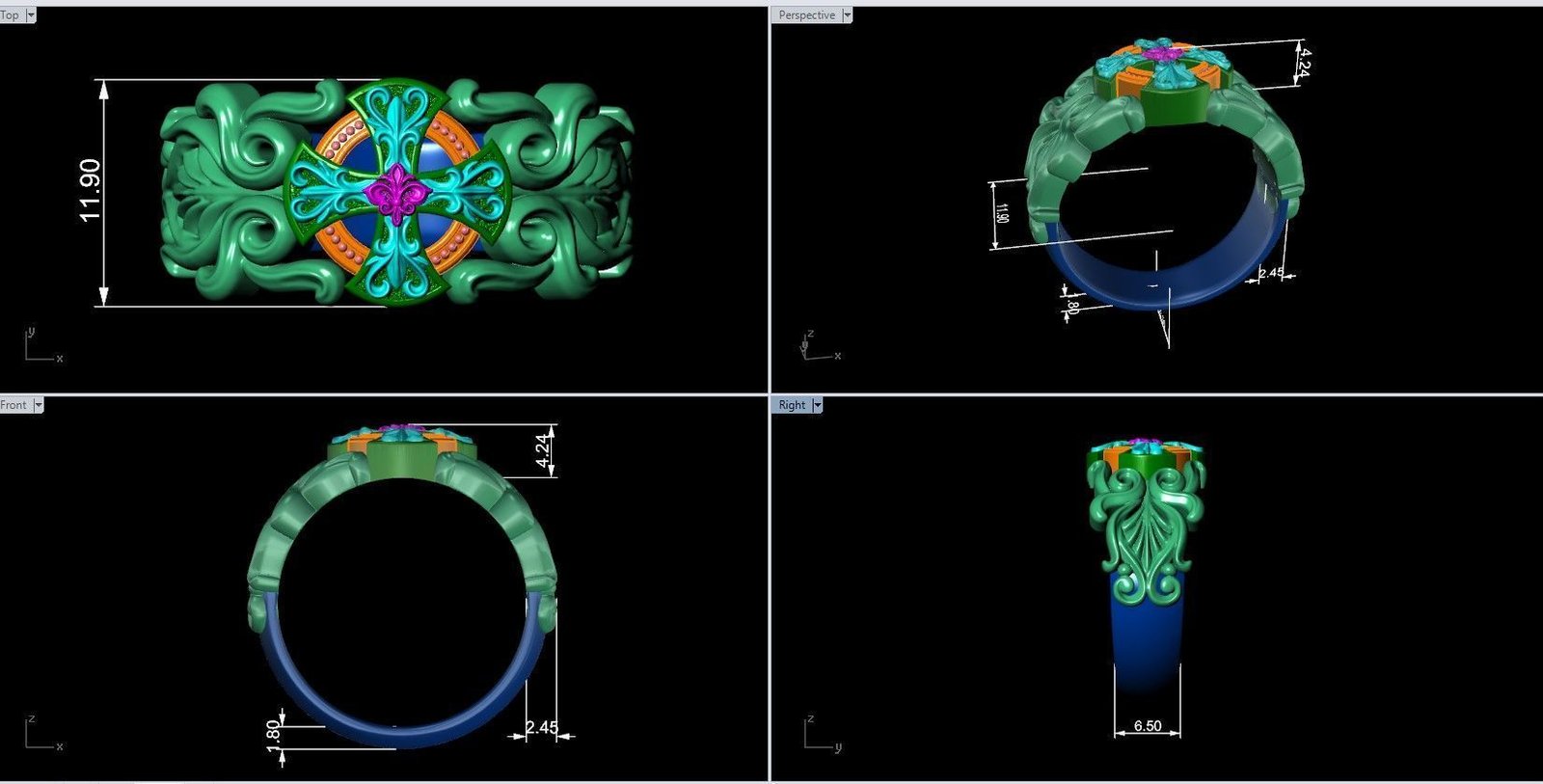 Baroque 925 Sterling Silver ring Alisee cross - Image 6