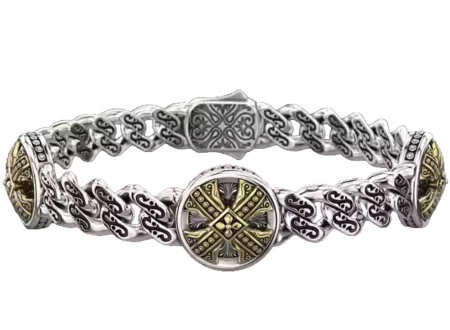 925 Sterling Silver Bracelet with patterns and antique cross 724