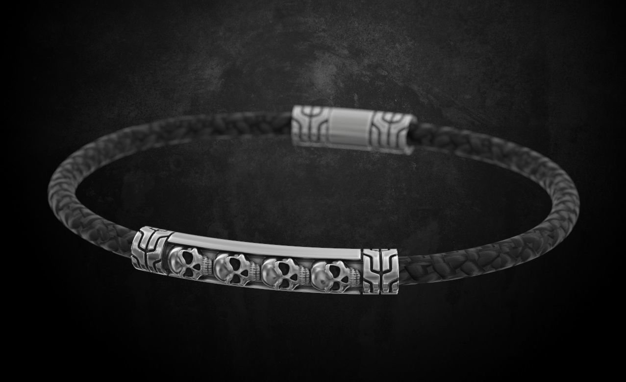 925 Sterling Silver Bracelet with skulls under the skin with a lock 157 - Image 5