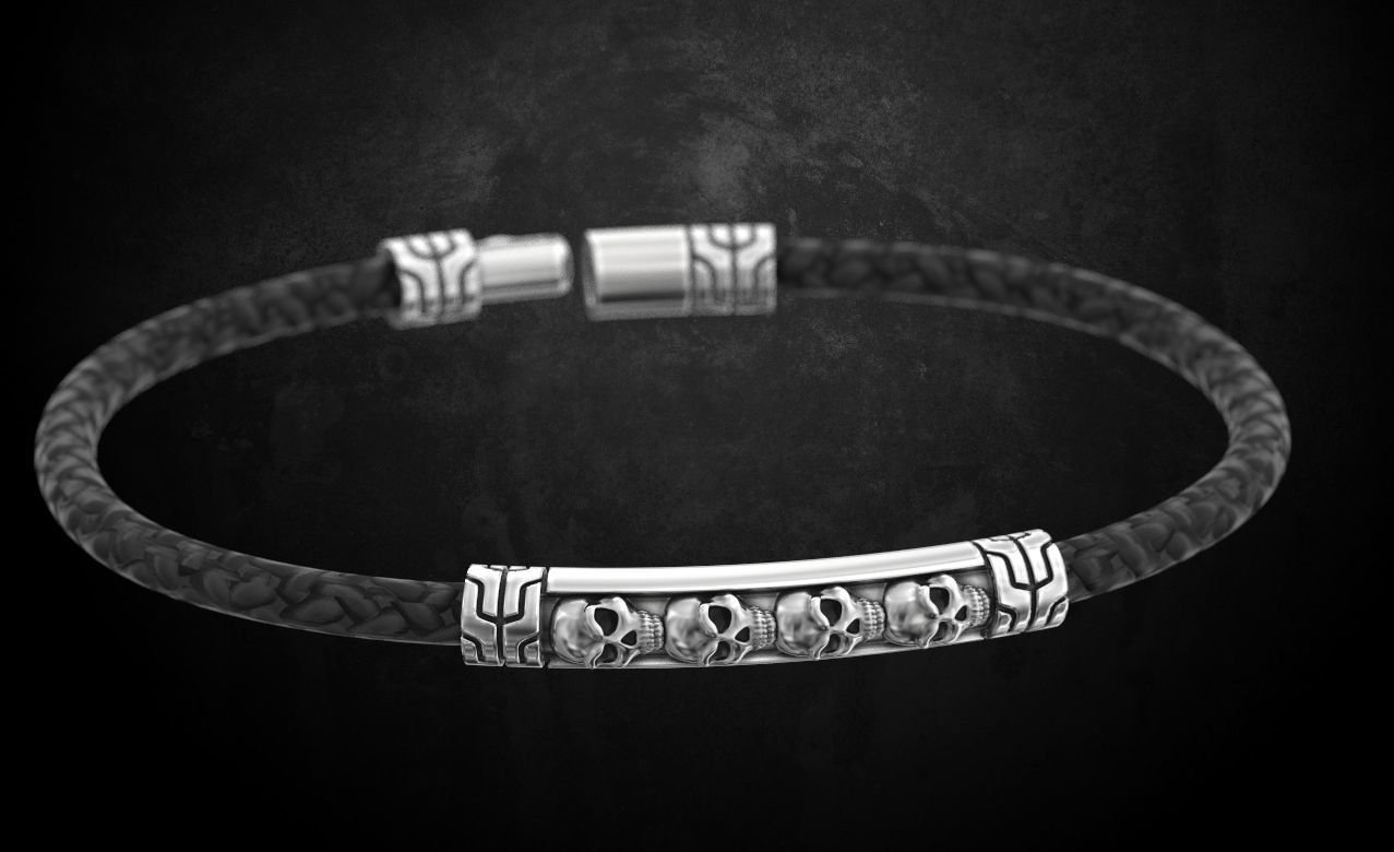 925 Sterling Silver Bracelet with skulls under the skin with a lock 157 - Image 7