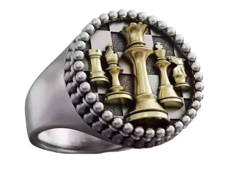 Chess pieces chessboard 925 Sterling Silver ring