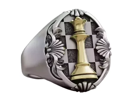 Chess Queen 925 Sterling Silver Ring floral scrolls
