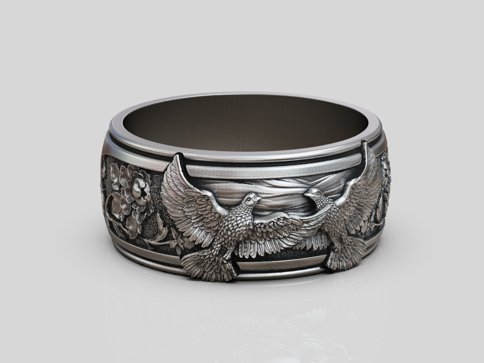 Doves band 925 Sterling Silver ring flowers - Image 3