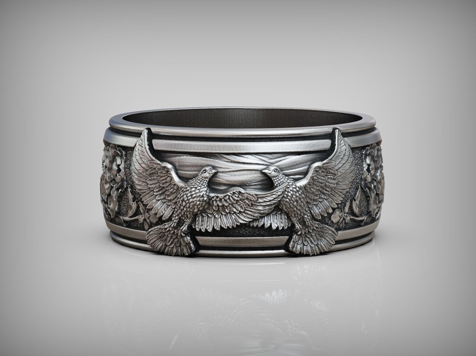 Doves band 925 Sterling Silver ring flowers - Image 4