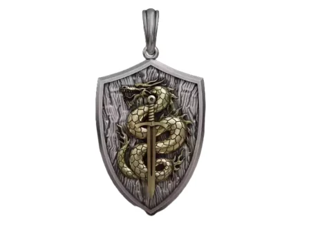 Dragon 925 Sterling Silver Pendant with Sword and Shield Scales Medieval Fantasy