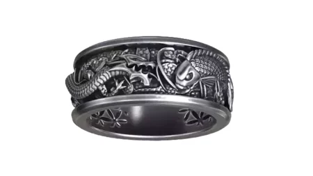 Dragon VS Koi Carp Fish Japanes Traditional Pattern 925 Sterling Silver Ring