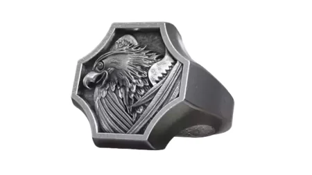 Eagle Head Wings Oxidized Men Signet