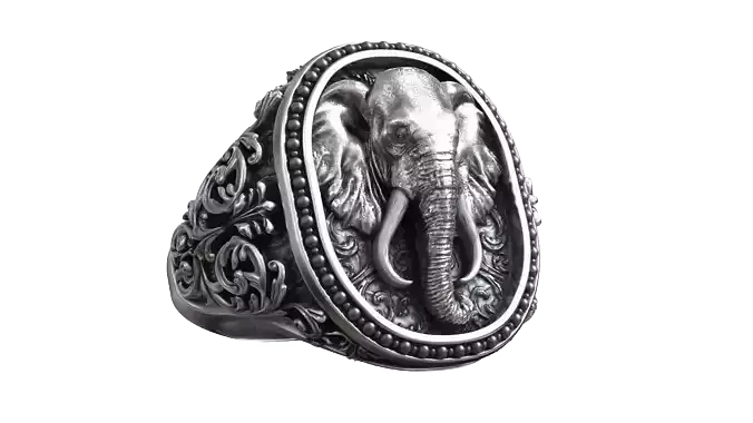Elephant Head Antique Pattern Men Signet