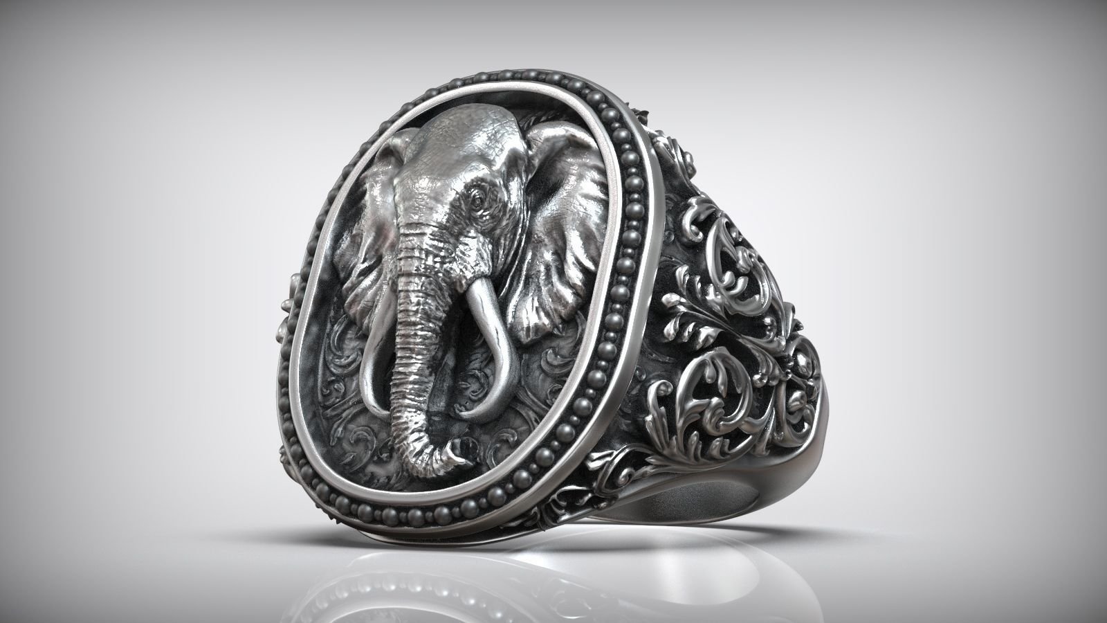 Elephant Head Antique Pattern Men Signet - Image 3