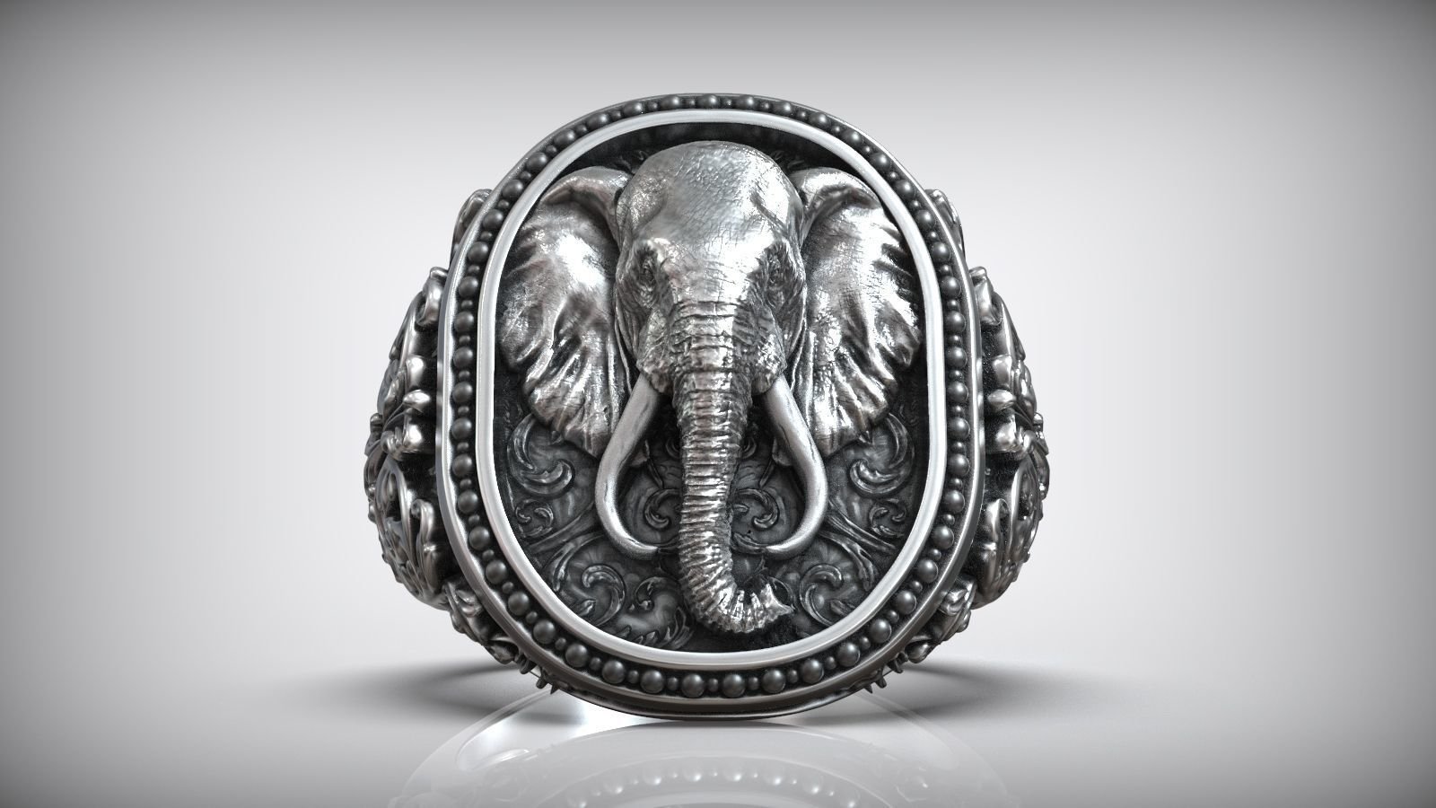Elephant Head Antique Pattern Men Signet - Image 2