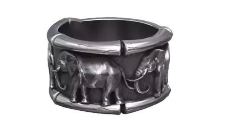 Elephant 925 Sterling Silver Ring Lucky Three Elephants