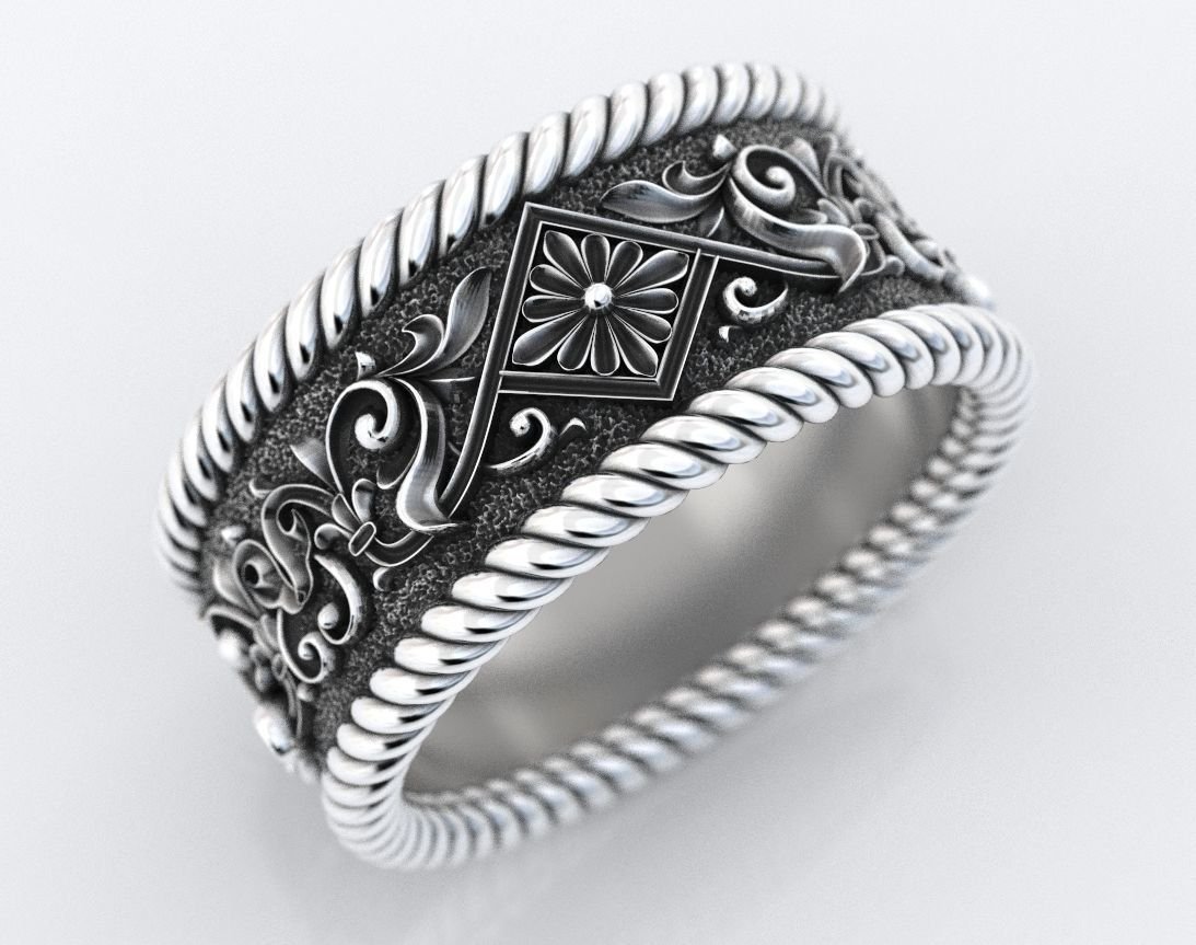 Engagement 925 Sterling Silver ring with patterns and rope 382 - Image 7