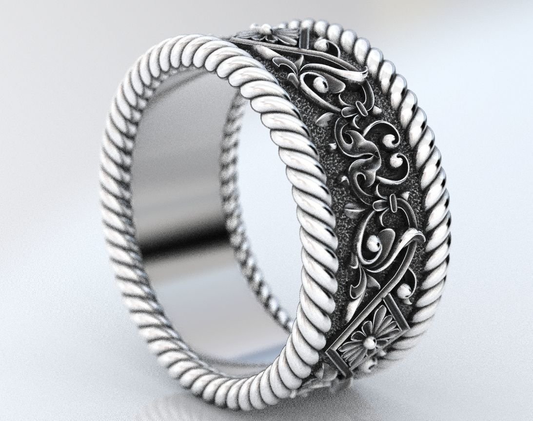 Engagement 925 Sterling Silver ring with patterns and rope 382 - Image 2