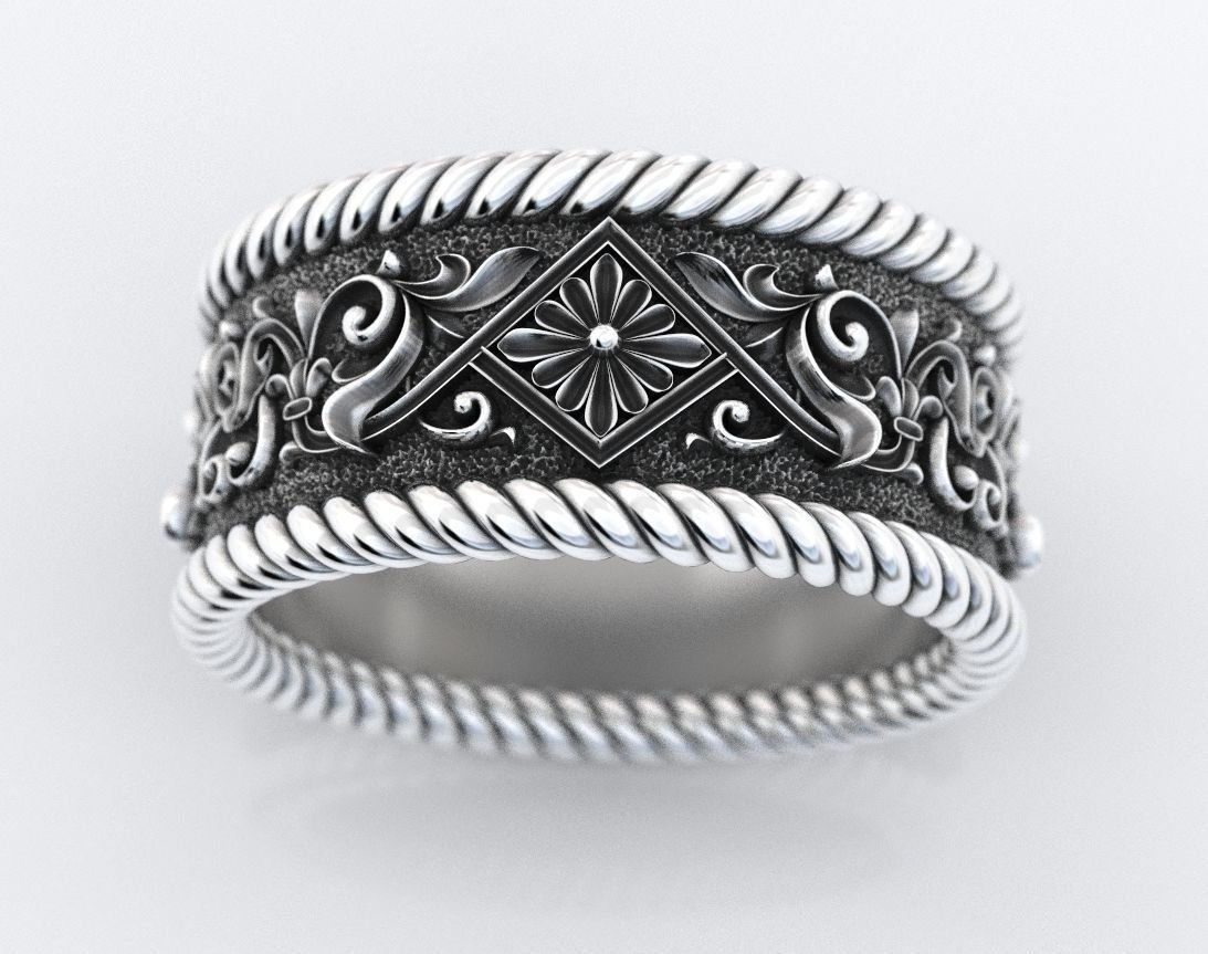 Engagement 925 Sterling Silver ring with patterns and rope 382 - Image 5