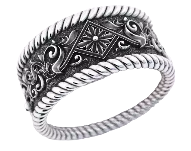 Engagement 925 Sterling Silver ring with patterns and rope 382