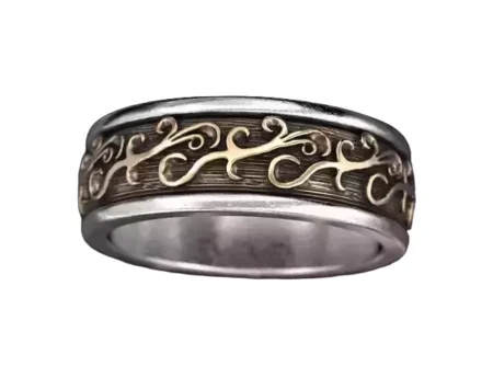 Engagement 925 Sterling Silver ring with patterns in two metals 420