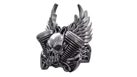 Engine Skull Auto Wings Ride 925 Sterling Silver Ring