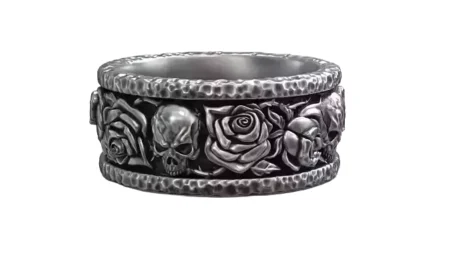 Forged Roses Skull Pattern Hammered 925 Sterling Silver Ring