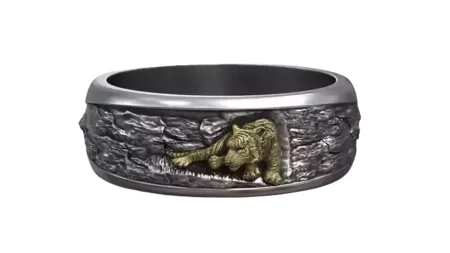 Gold Tiger Oxidized Silver Wedding Band