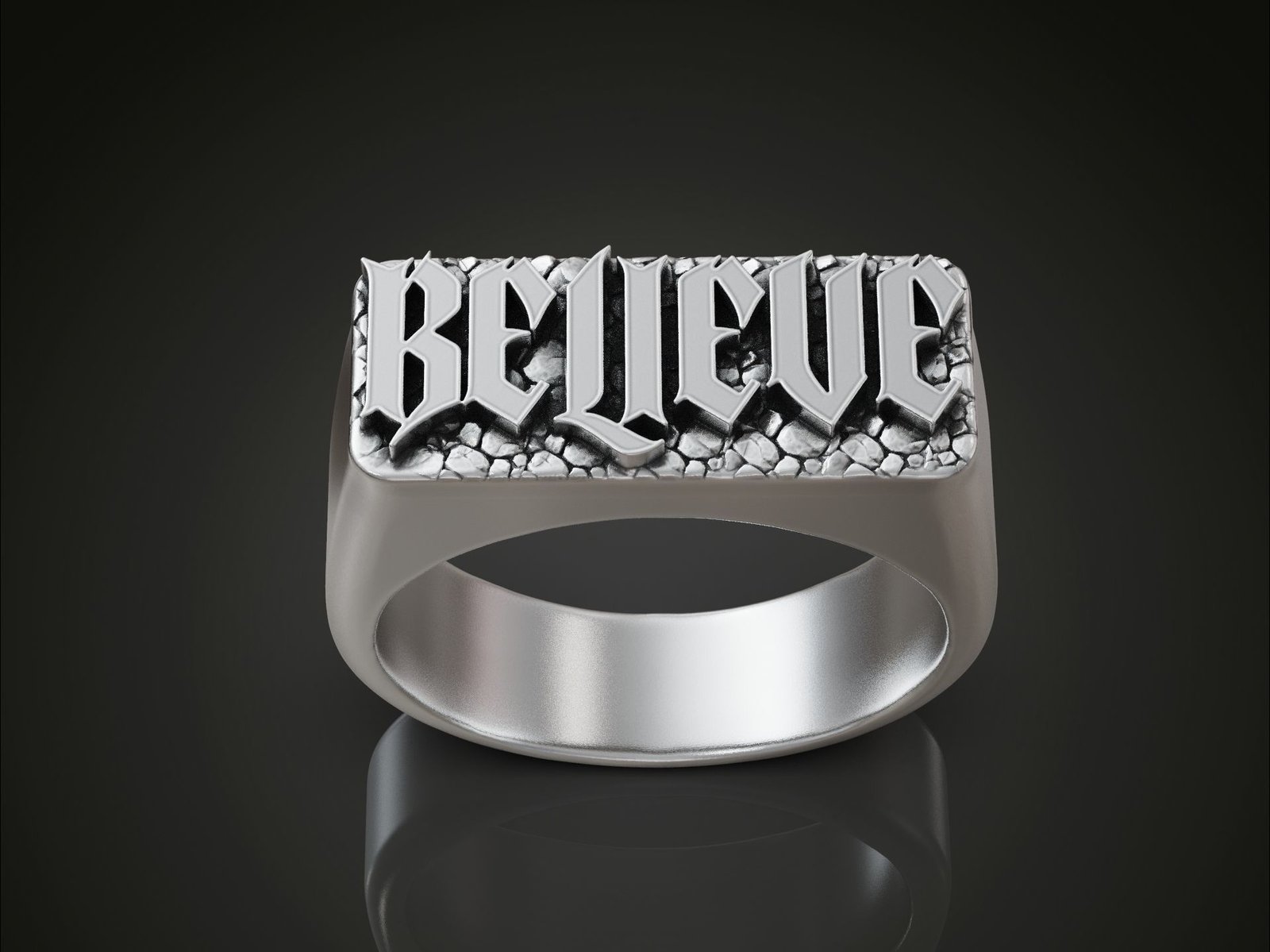 Gothic BELIEVE 925 Sterling Silver Ring - Statement Jewelry - Image 4