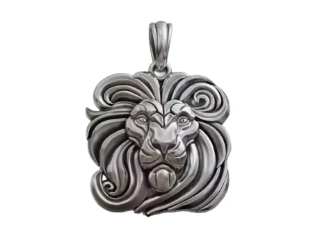 Lion Face 925 Sterling Silver Pendant Bas Relief