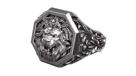 Lion Head Royal Baroque Pattern Signet 925 Sterling Silver Ring