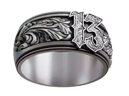 Lucky 13 amulet baroque band 925 Sterling Silver ring