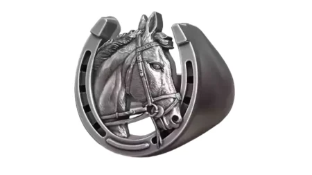 Lucky Horseshoe Horse Head 925 Sterling Silver Ring