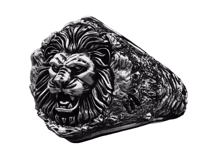 Male 925 Sterling Silver ring lion in the rocks 614