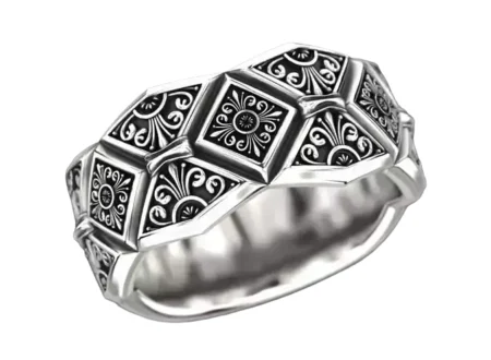 Massive 925 Sterling Silver ring with vintage patterns 734