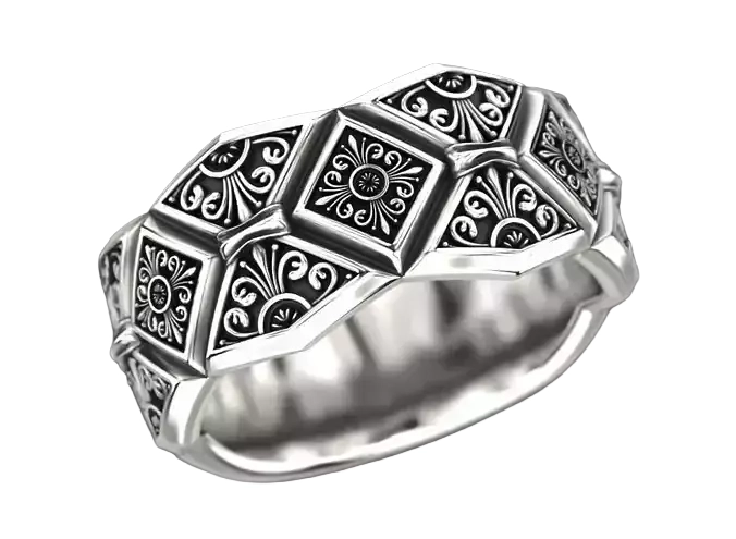 Massive 925 Sterling Silver ring with vintage patterns 734