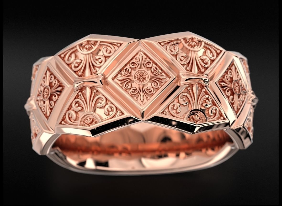 Massive 925 Sterling Silver ring with vintage patterns 734 - Image 2