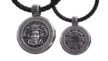 Medusa Gorgona Head Snake Ancient Greece Antique 925 Sterling Silver Pendant