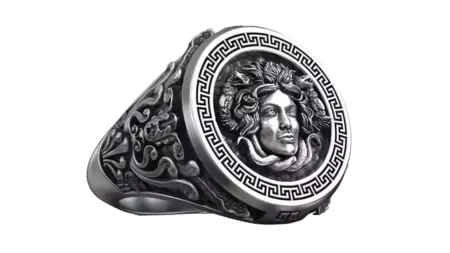 Medusa Gorgona Snake Head Greek Antique Meander Pattern Signet