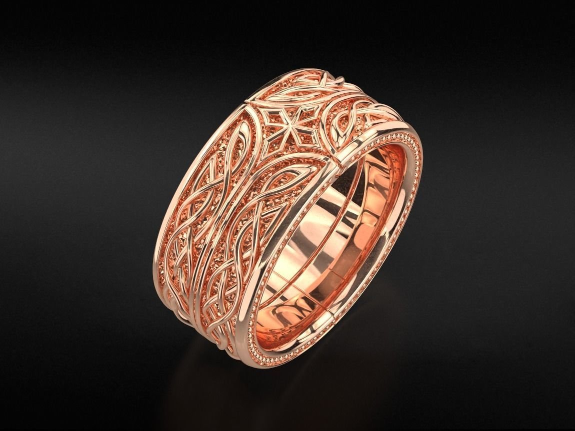 Mens 925 Sterling Silver ring in silver with patterns and a cross 776 - Image 7