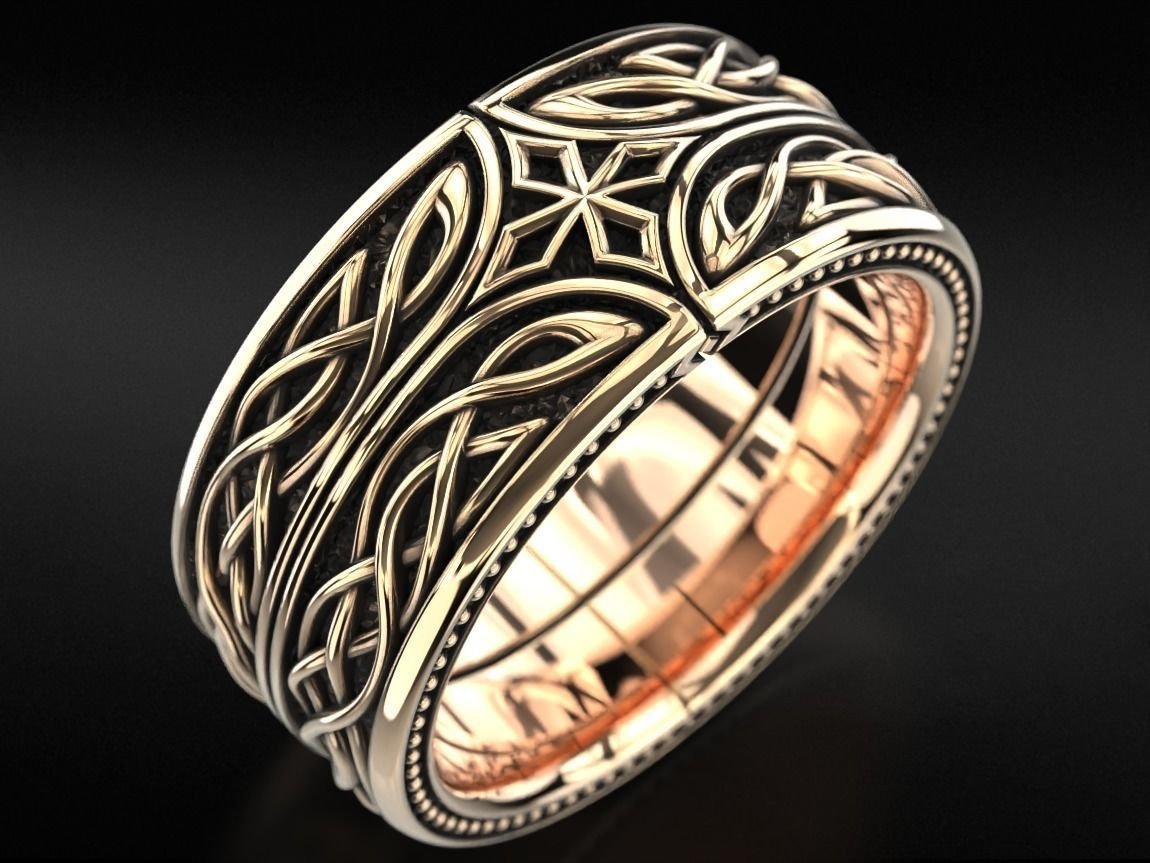 Mens 925 Sterling Silver ring in silver with patterns and a cross 776 - Image 6