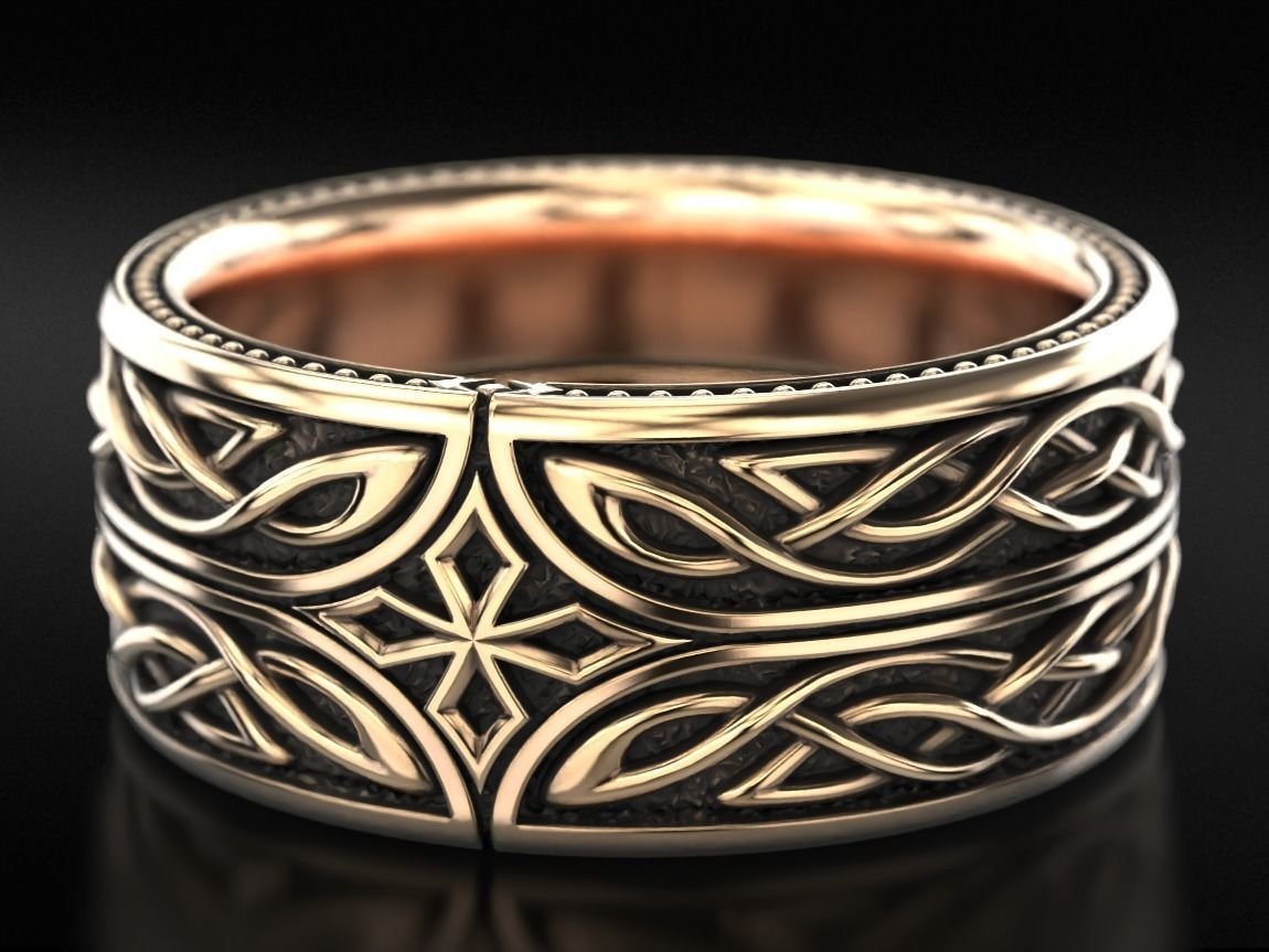 Mens 925 Sterling Silver ring in silver with patterns and a cross 776 - Image 8