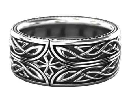 Mens 925 Sterling Silver ring in silver with patterns and a cross 776
