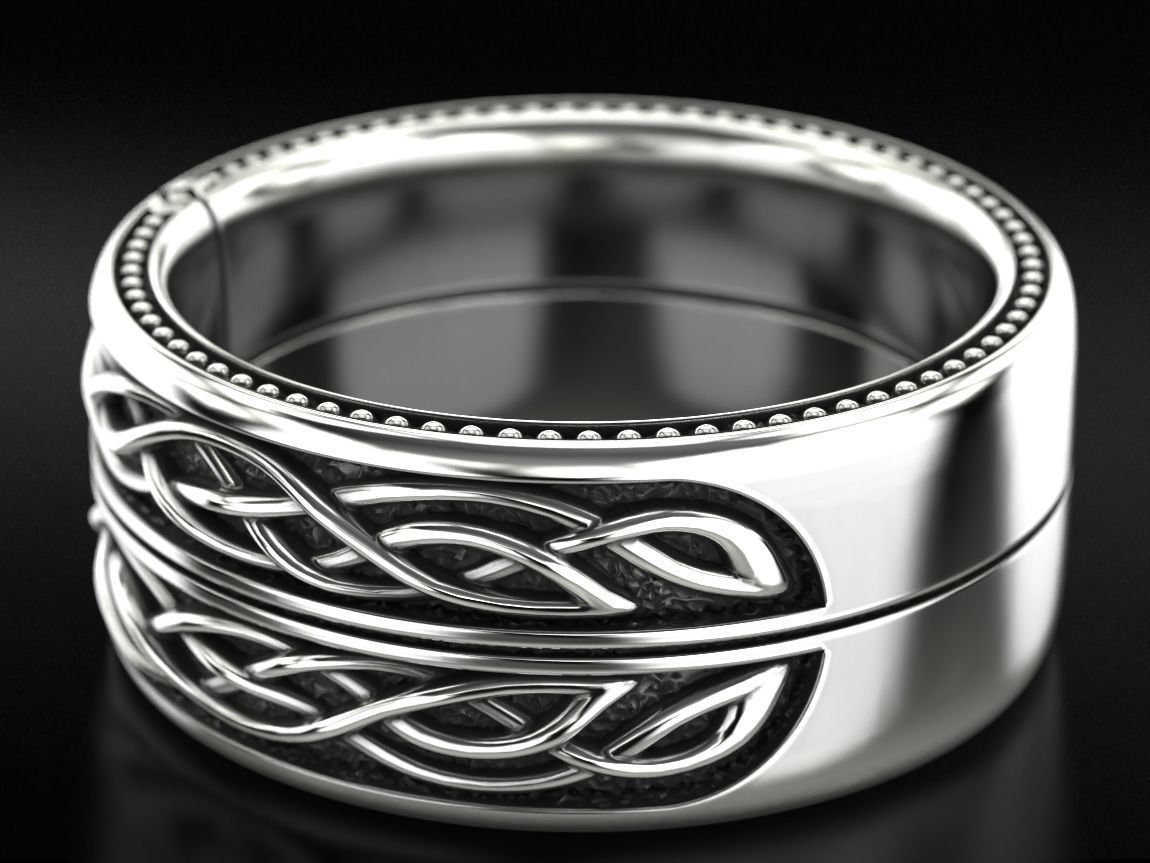 Mens 925 Sterling Silver ring in silver with patterns and a cross 776 - Image 9