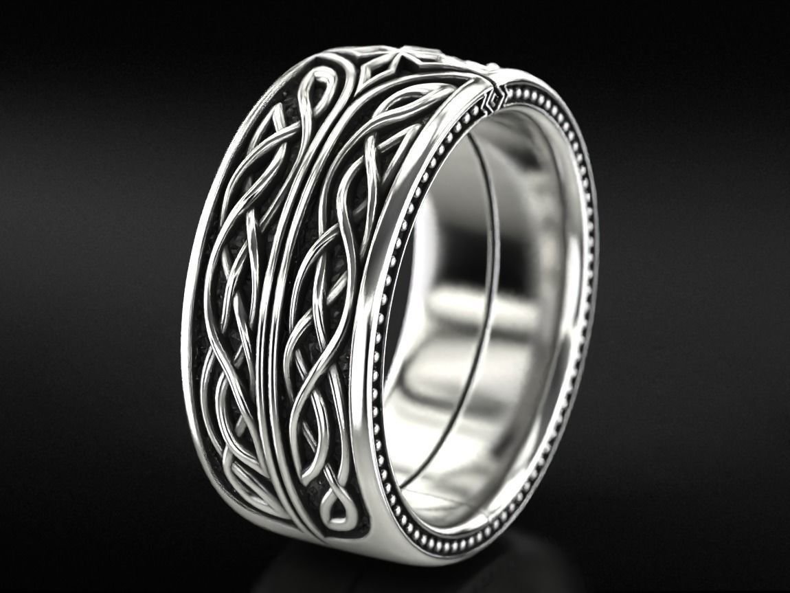 Mens 925 Sterling Silver ring in silver with patterns and a cross 776 - Image 4