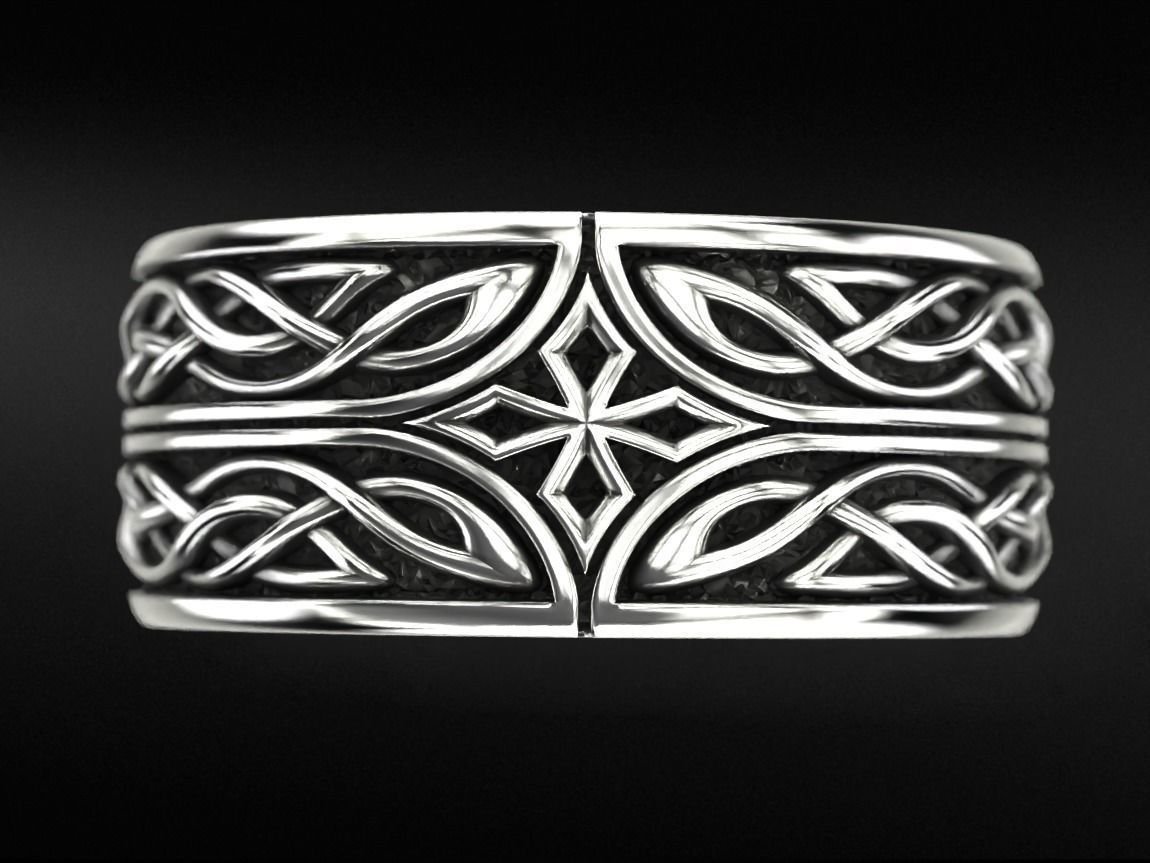 Mens 925 Sterling Silver ring in silver with patterns and a cross 776 - Image 5