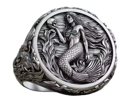 Mermaid siren seaweed signet 925 Sterling Silver ring