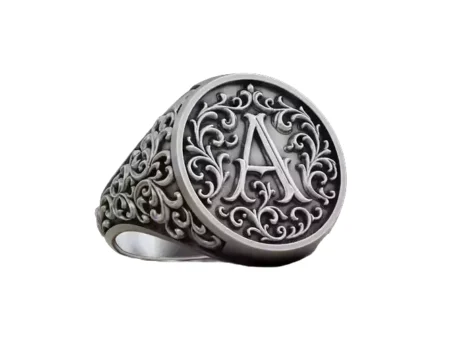 Monogram A Signet 925 Sterling Silver Ring Vintage Ornament